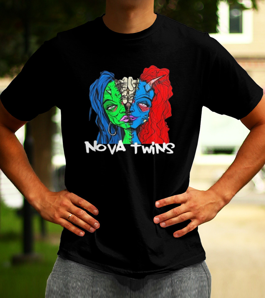 Nova Twins Monster Head Blue Green Red Hair Two-Faced Artwork T-Shirt