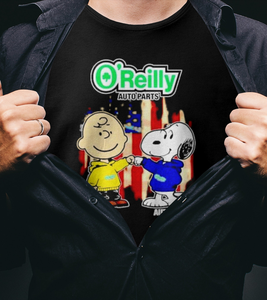 O’Reilly Auto Parts Charlie Brown Snoopy American Flag T-Shirt