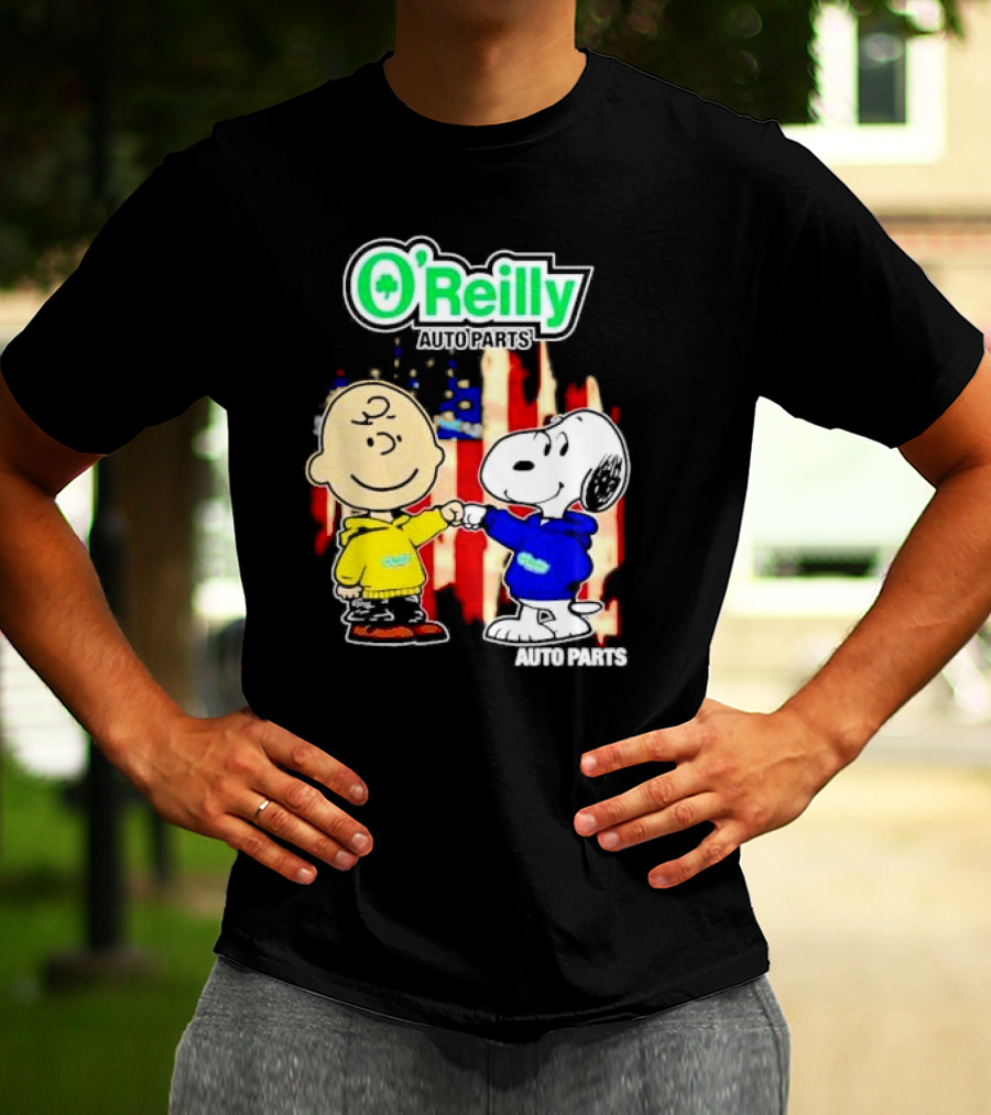 O’Reilly Auto Parts Charlie Brown Snoopy American Flag T-Shirt
