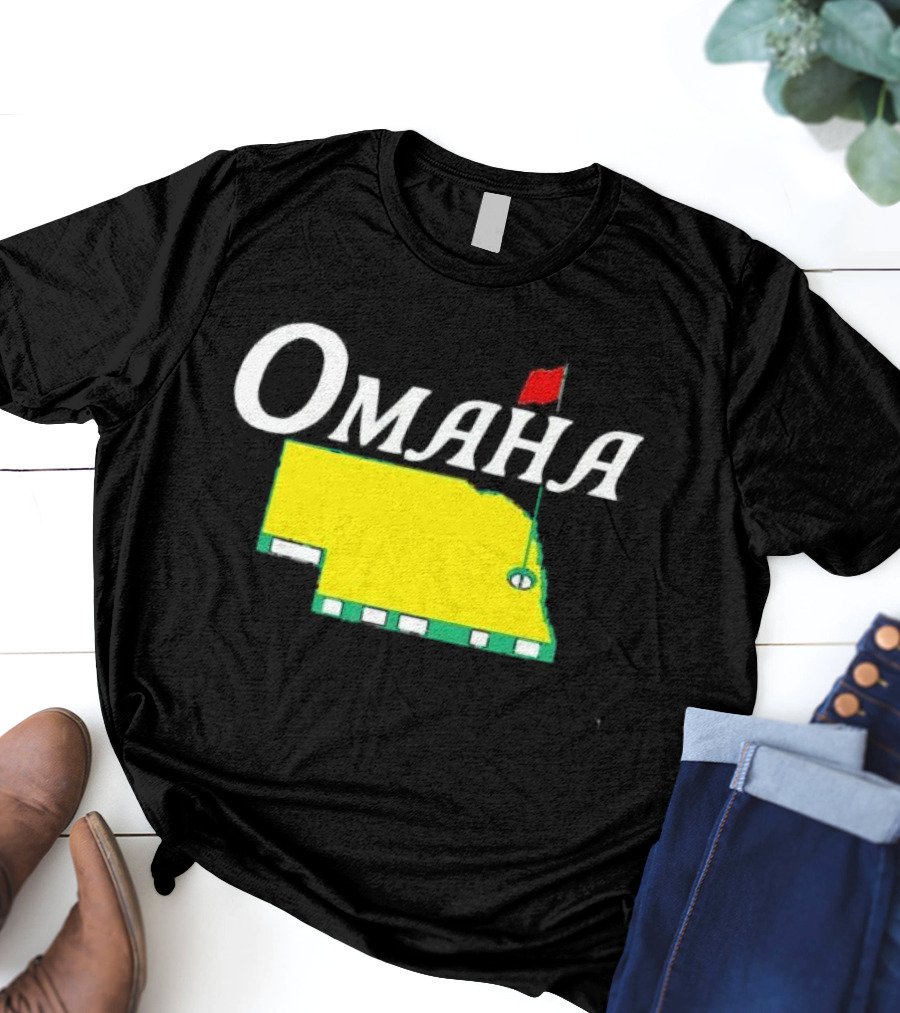 Omaha Nebraska Masters Golf State Map With Pin Flag T-Shirt