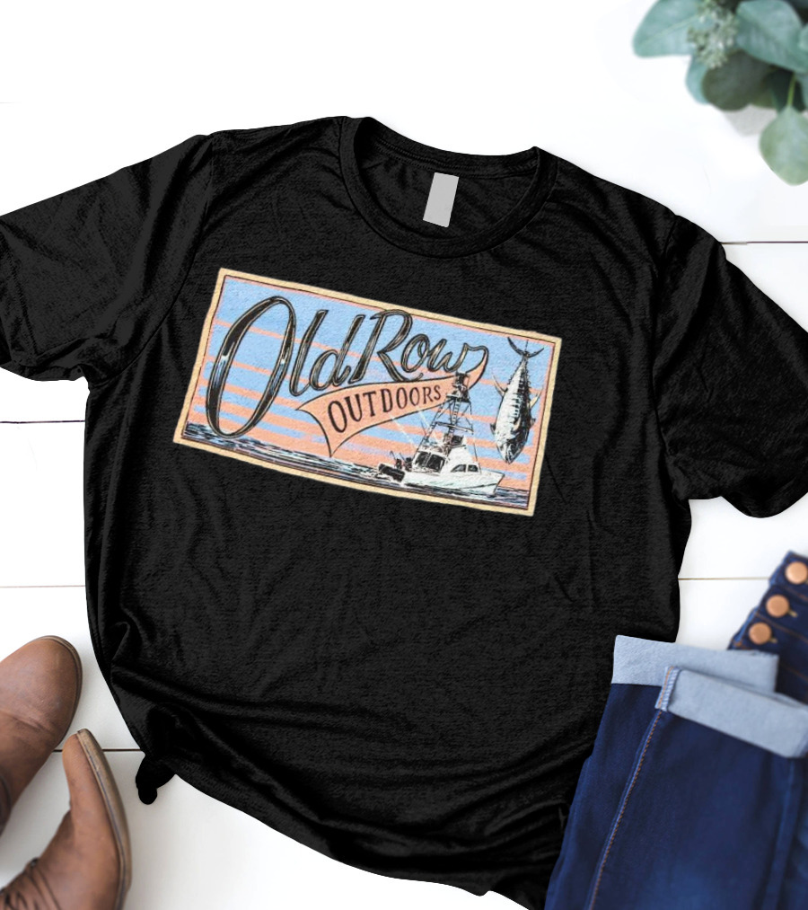 Old Row Outdoors Fishing Adventure With Boat And Catch T-Shirt