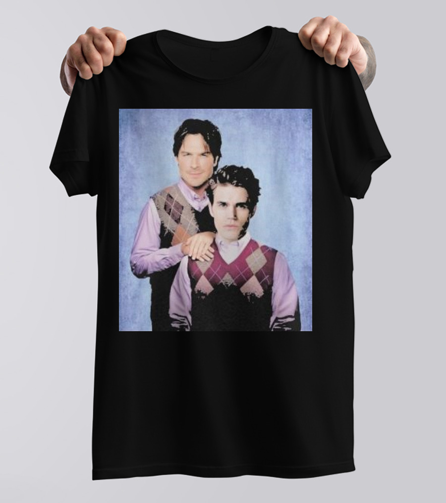 Paul Wesley Ian Somerhalder Argyle Sweater Parody T-Shirt