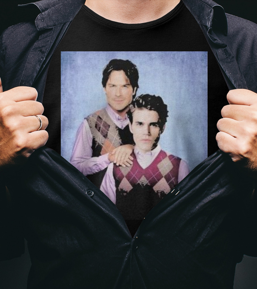 Paul Wesley Ian Somerhalder Argyle Sweater Parody T-Shirt