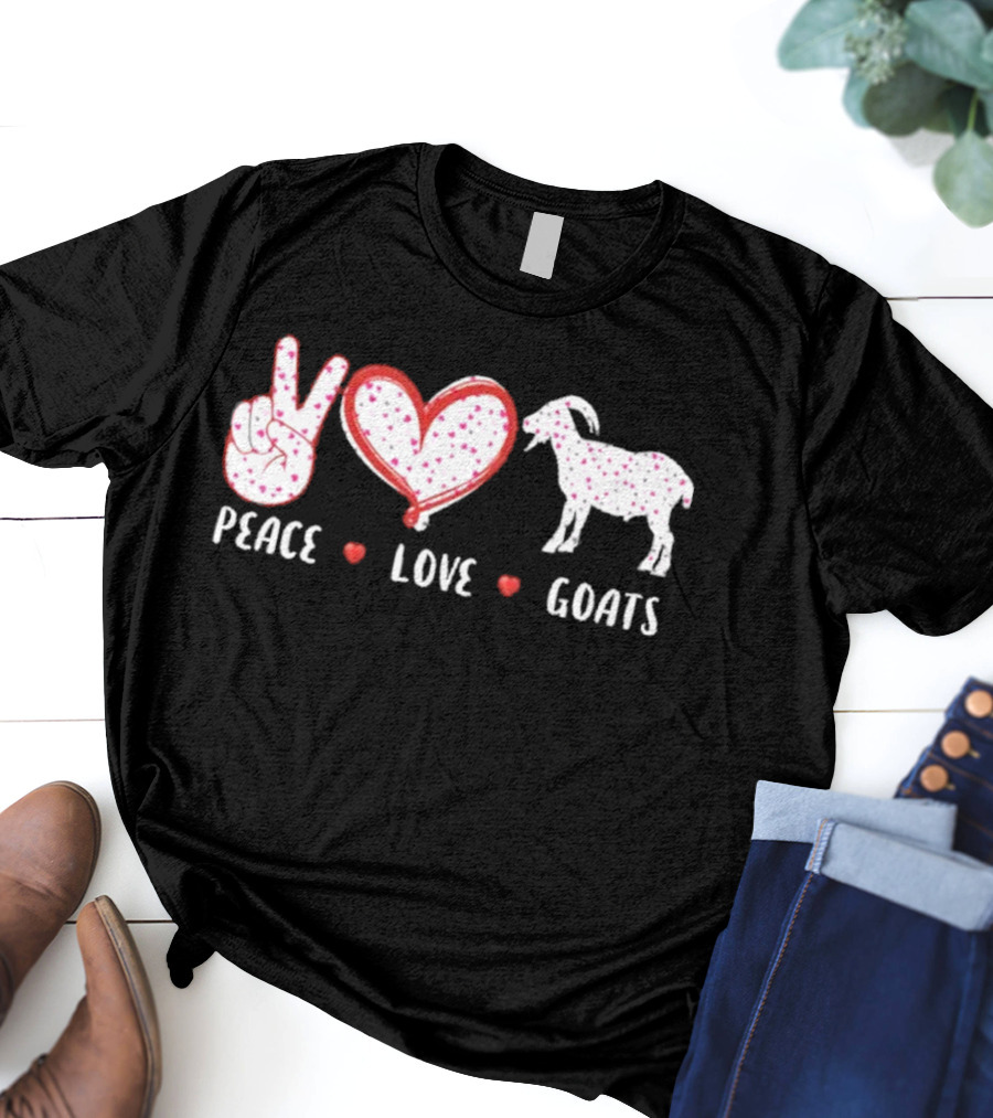 Peace Love Goats Hand Sign Heart Farm Animal T-Shirt