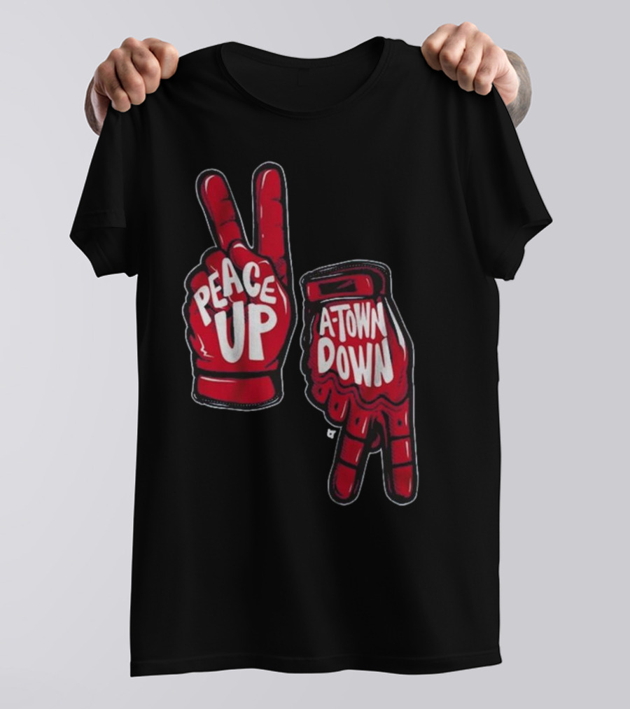 Peace Up A-Town Down Red Gloves Graphic T-Shirt