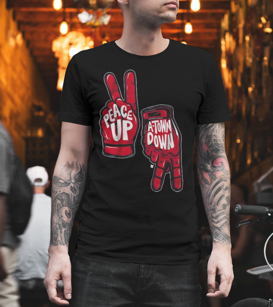 Peace Up A-Town Down Red Gloves Graphic T-Shirt