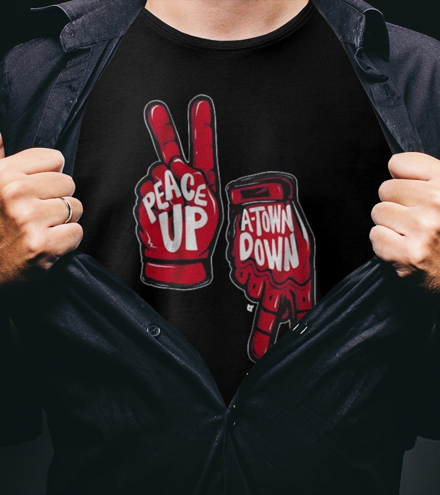 Peace Up A-Town Down Red Gloves Graphic T-Shirt