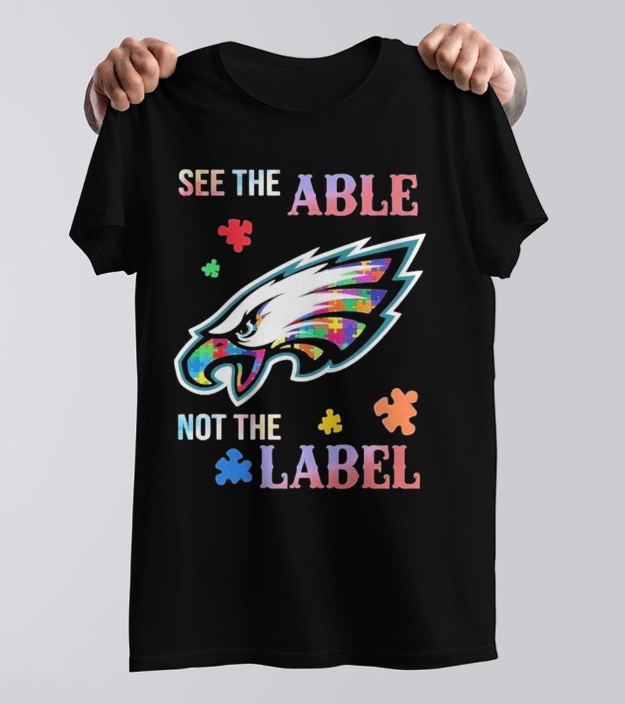 Philadelphia Eagles Autism See The Able Not The Label Puzzle Logo T-Shirt