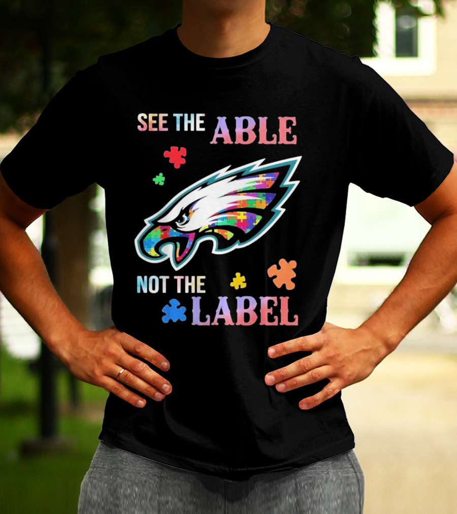 Philadelphia Eagles Autism See The Able Not The Label Puzzle Logo T-Shirt