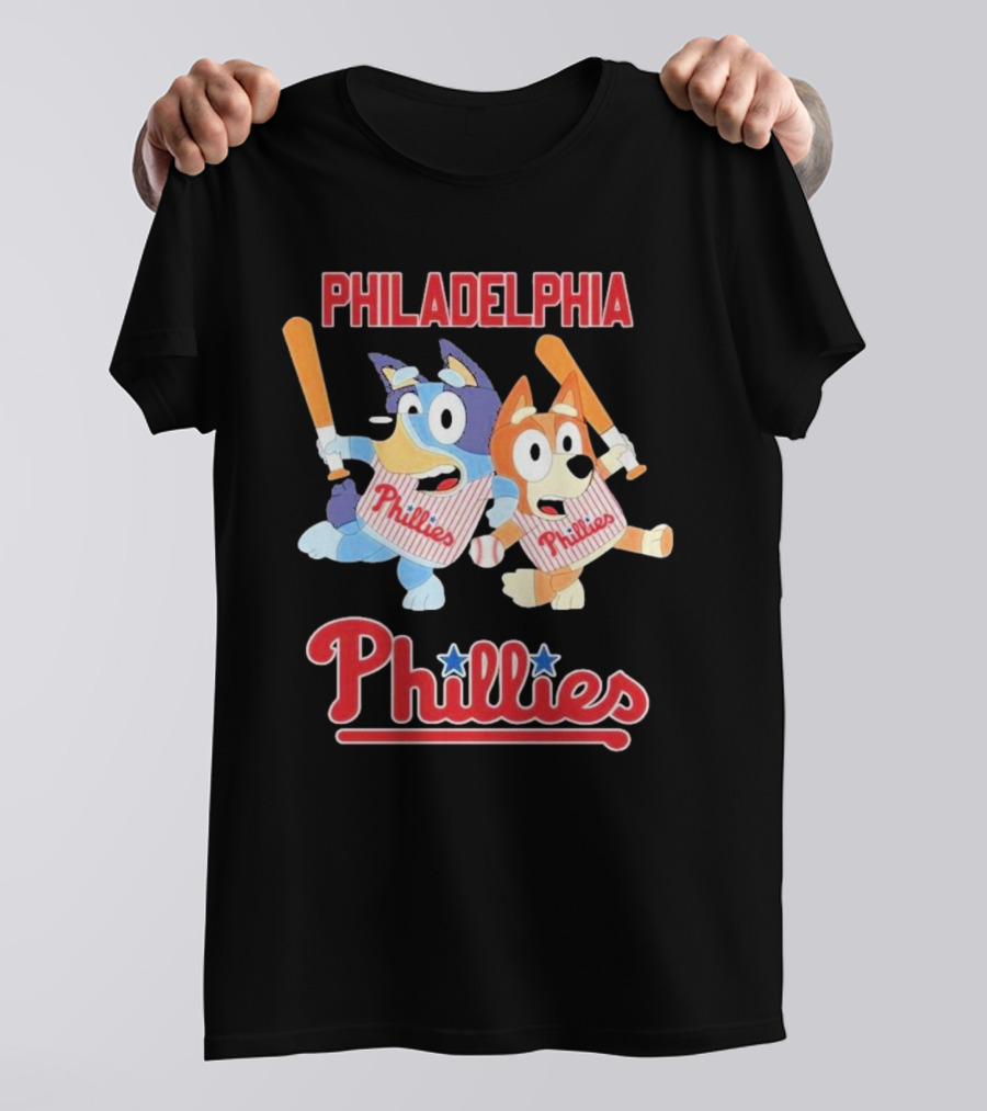 Philadelphia Phillies Bluey Cartoon Characters Baseball Theme T-Shirt