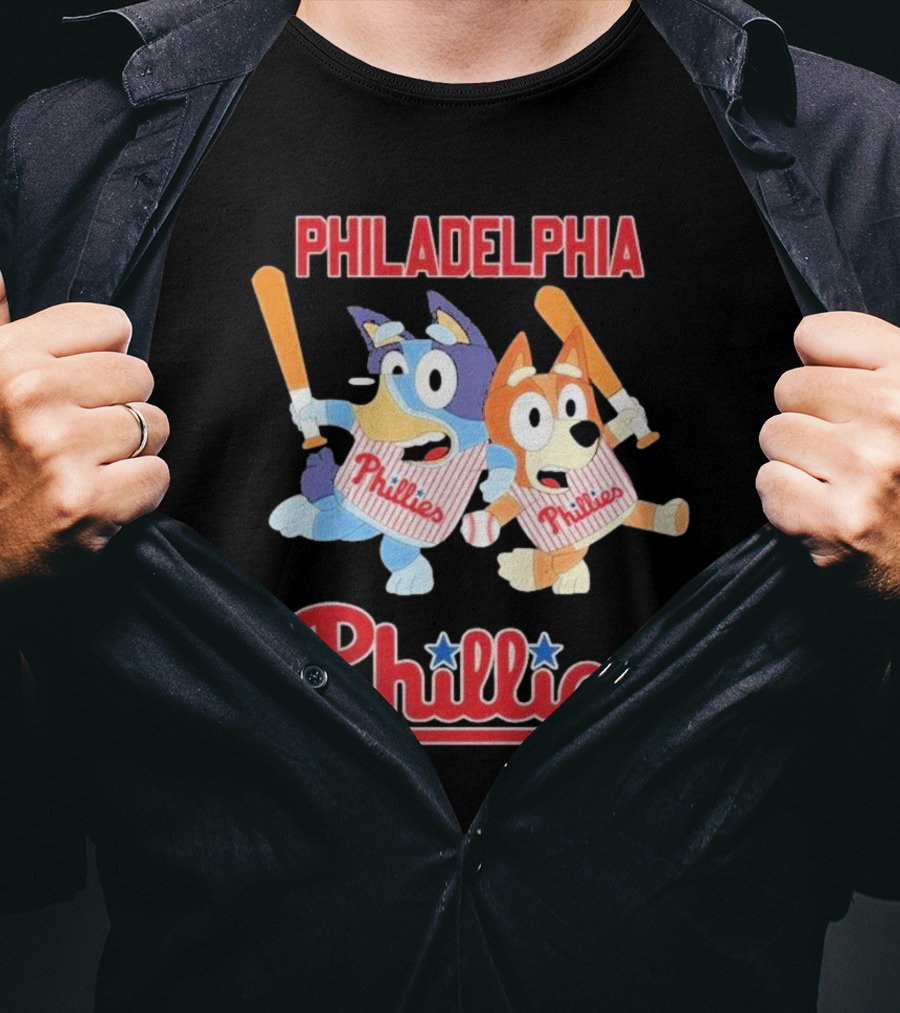 Philadelphia Phillies Bluey Cartoon Characters Baseball Theme T-Shirt