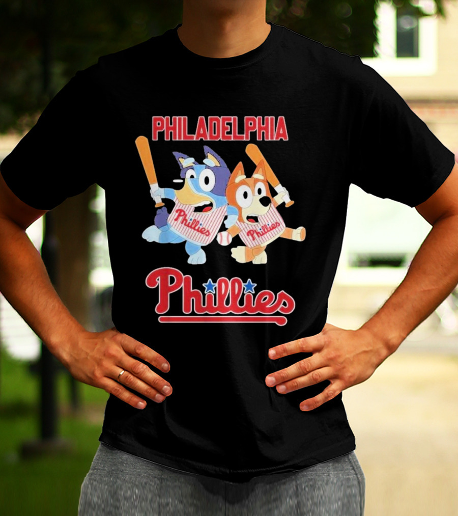 Philadelphia Phillies Bluey Cartoon Characters Baseball Theme T-Shirt