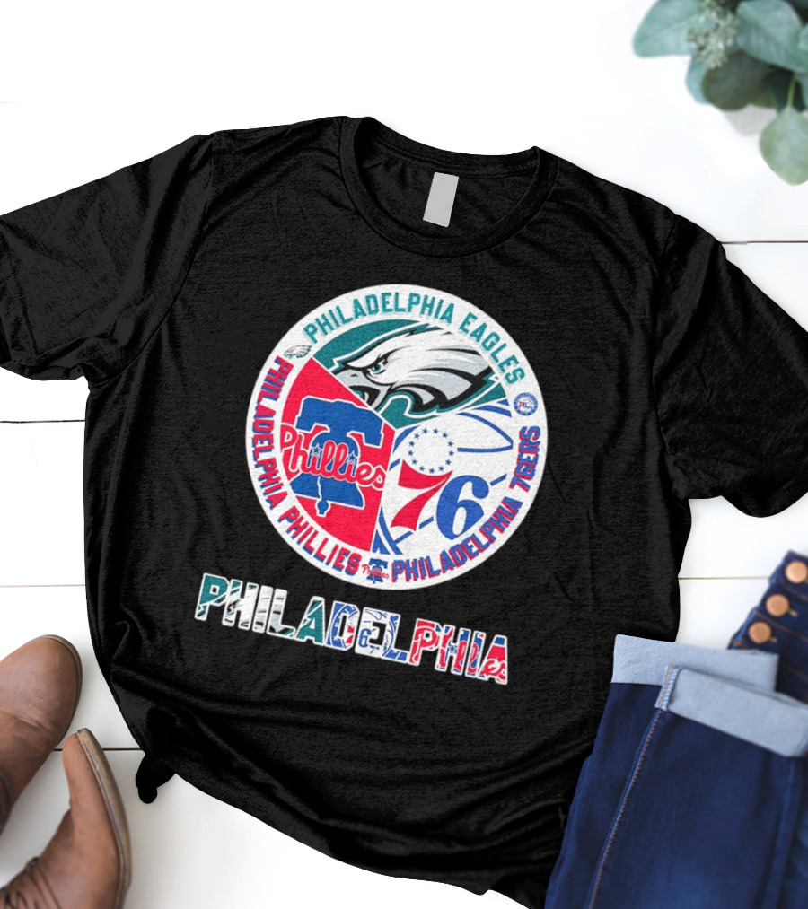 Philadelphia Eagles Phillies 76ers Circular Emblem T-Shirt
