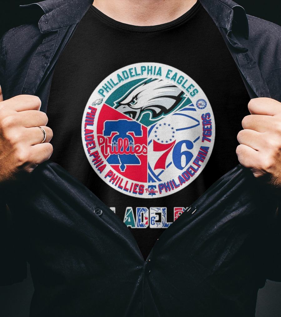Philadelphia Eagles Phillies 76ers Circular Emblem T-Shirt