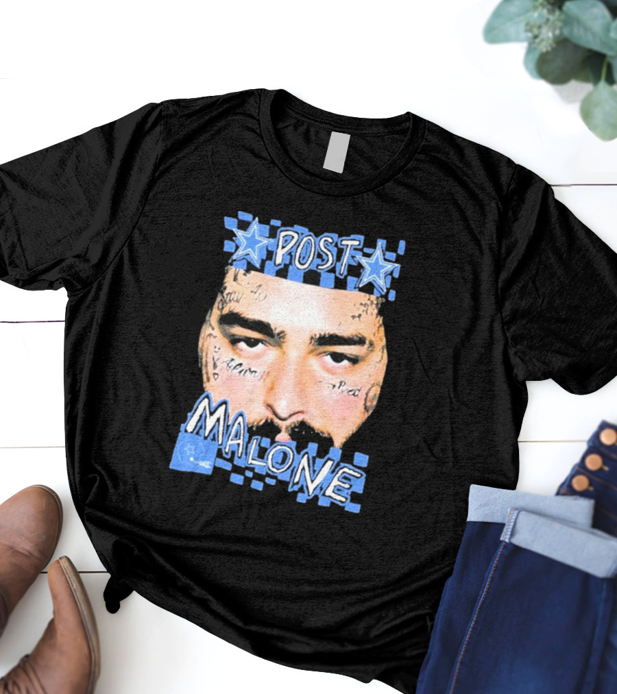 Post Malone Cowboys Star Tattoo Checkered Face T-Shirt