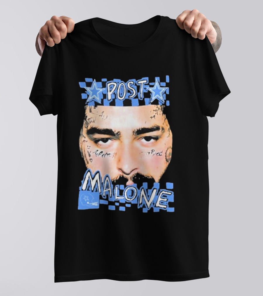 Post Malone Cowboys Star Tattoo Checkered Face T-Shirt