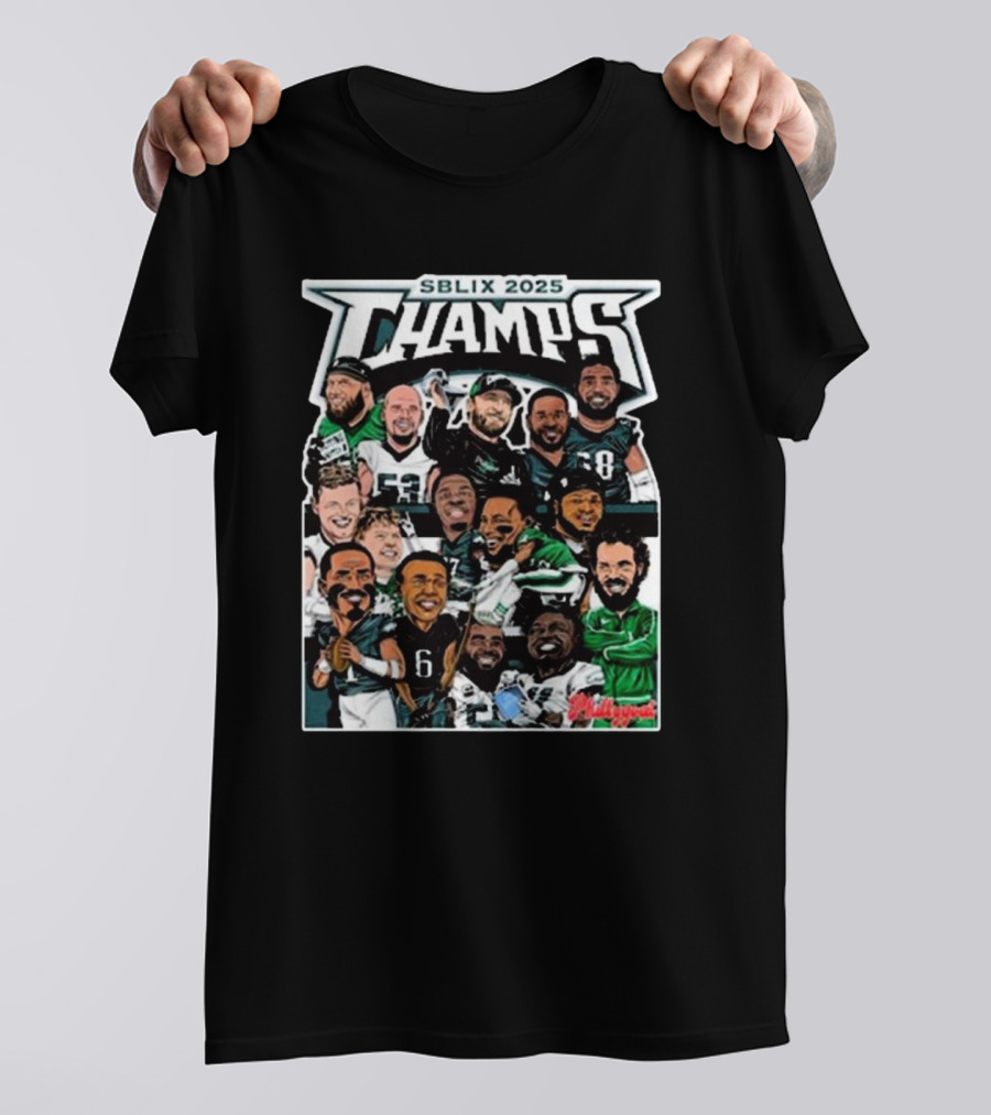 SBLIX 2025 Champs Phillygoat Philadelphia Eagles Caricatures Dream Team T-Shirt