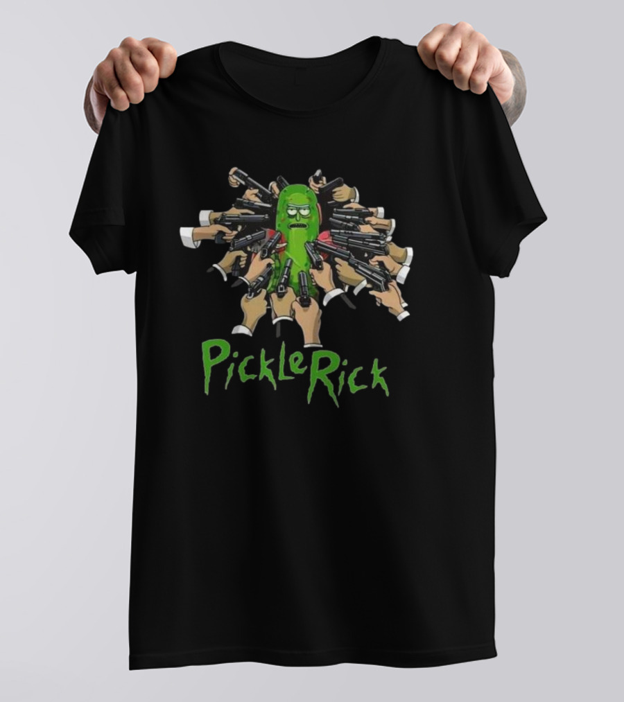 Pickle Rick Surrounded By Guns John Wick Baba Yaga Style T-Shirt