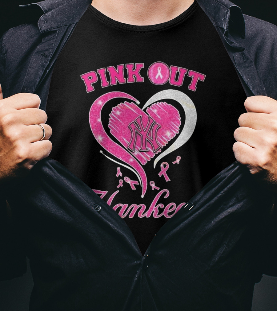 Pink Out Yankees Heart Ribbon 2025 T-Shirt