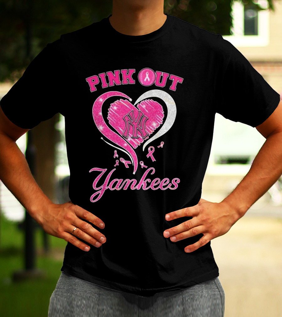 Pink Out Yankees Heart Ribbon 2025 T-Shirt