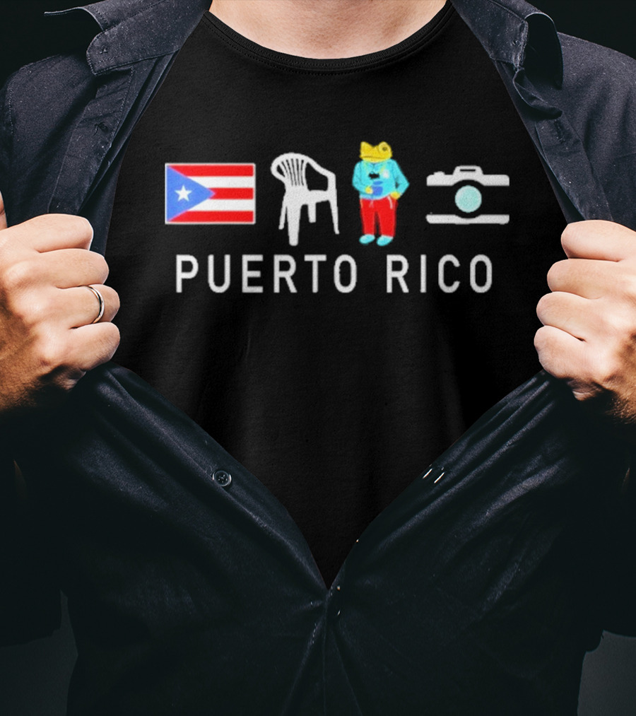 Puerto Rico Flag Frog Chair And Camera T-Shirt