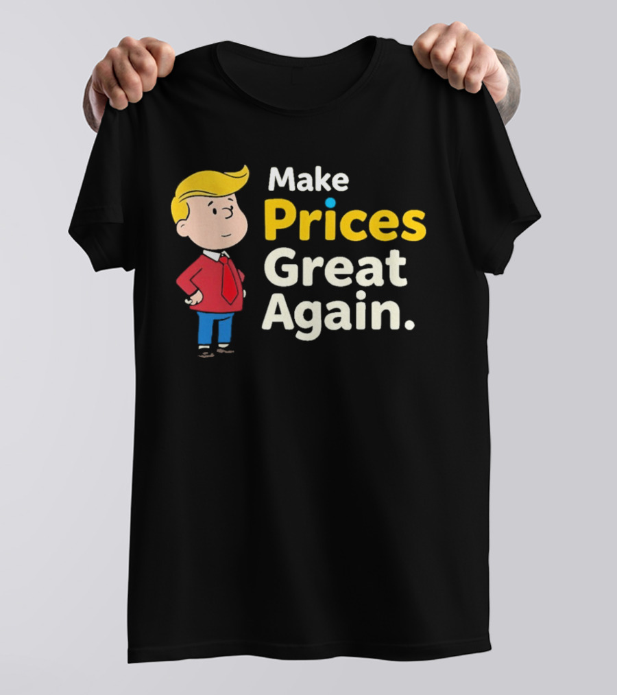 Make Prices Great Again Cartoon Character Red Tie Blue Pants T-Shirt