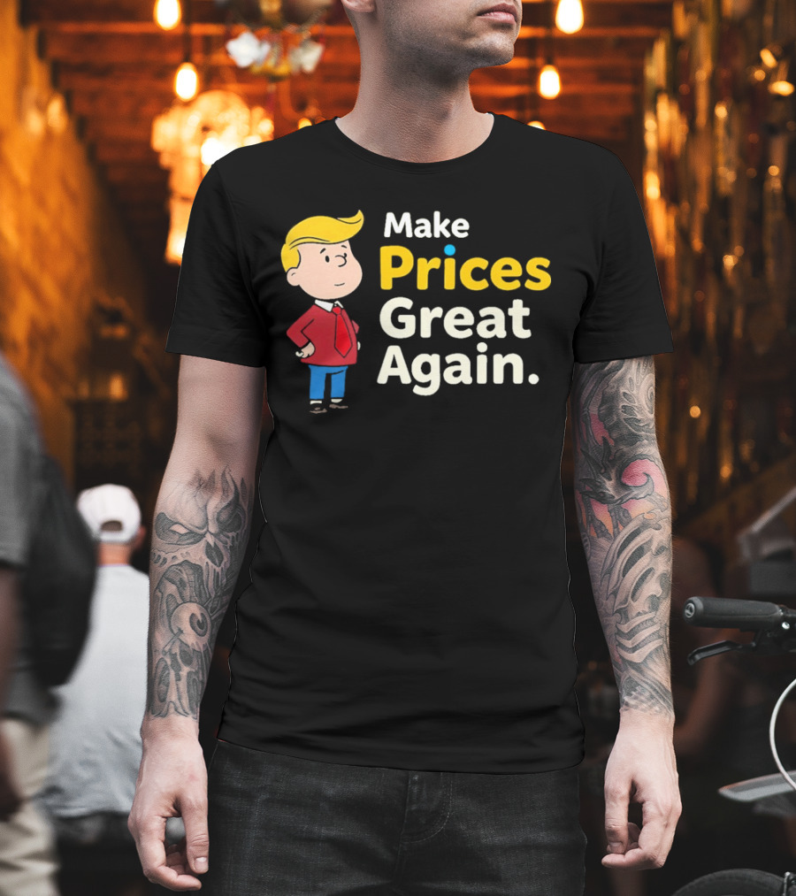Make Prices Great Again Cartoon Character Red Tie Blue Pants T-Shirt