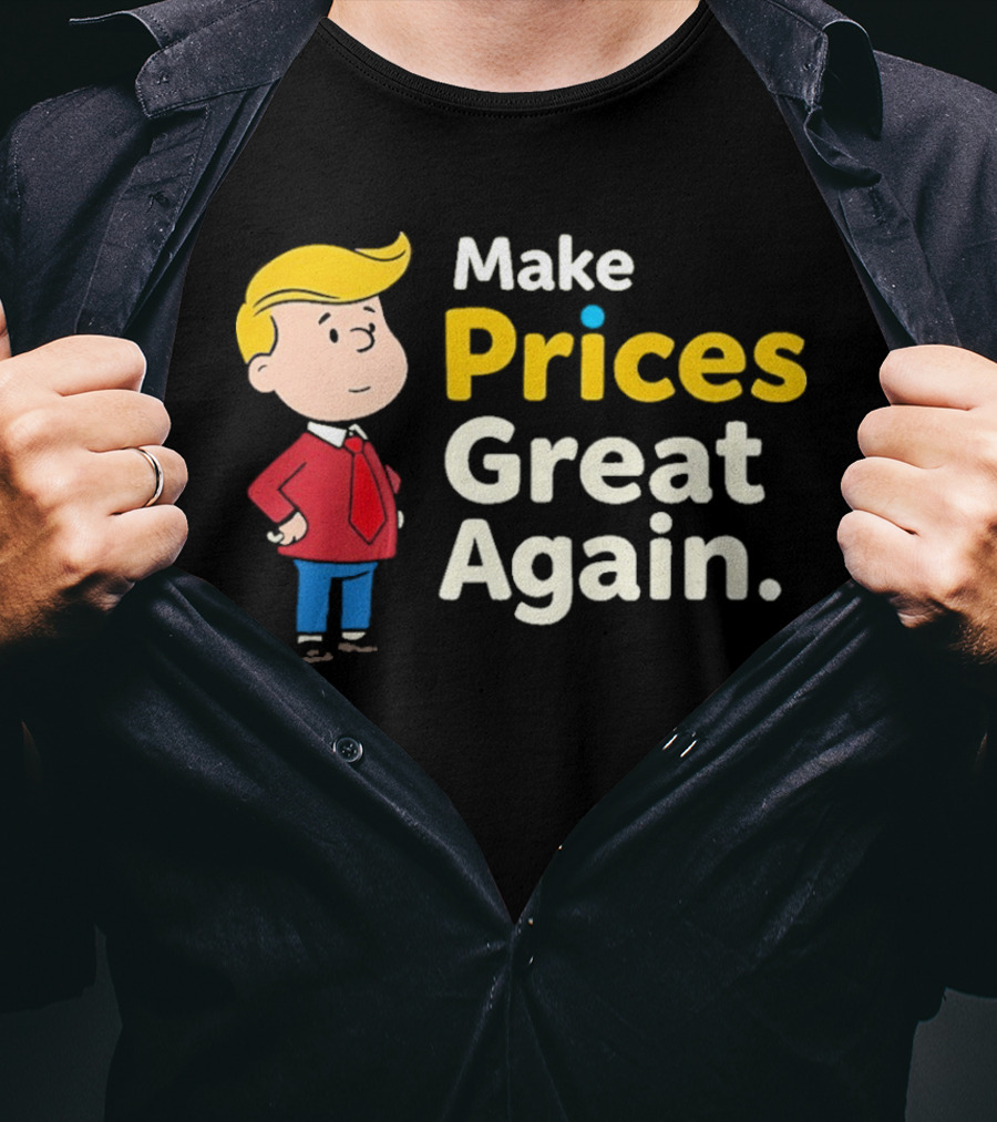 Make Prices Great Again Cartoon Character Red Tie Blue Pants T-Shirt