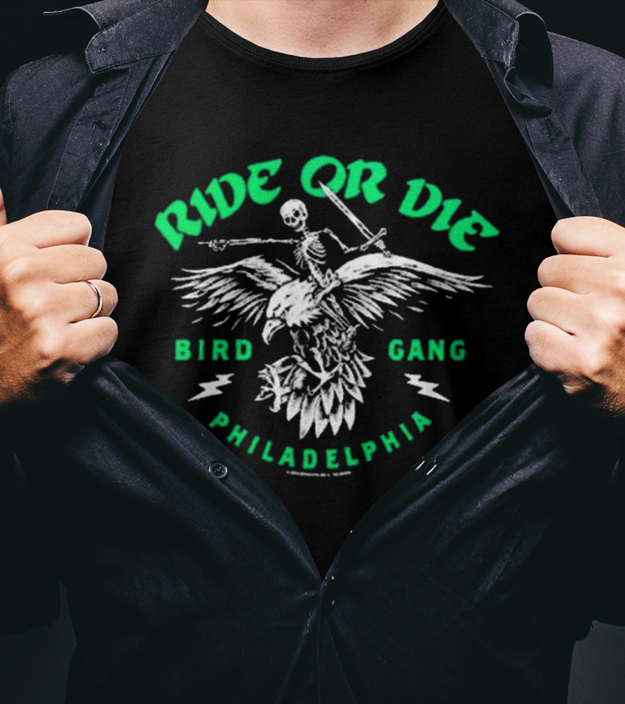 Ride Or Die Bird Gang Philadelphia Skeleton Eagle T-Shirt