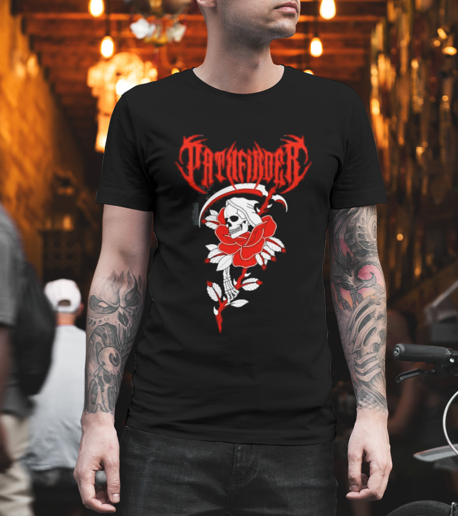 Reaper Skull With Scythe And Red Rose Gothic Aesthetic T-Shirt