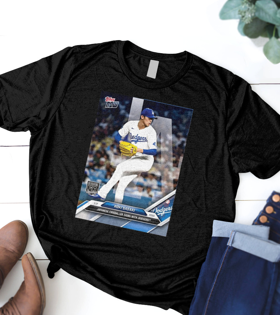 Topps Now Roki Sasaki 2025 International FA Signing Dodgers T-Shirt