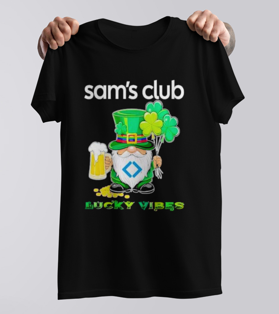 Sam’s Club Lucky Vibes St Patrick’s Day Gnomes Beer Shamrock T-Shirt