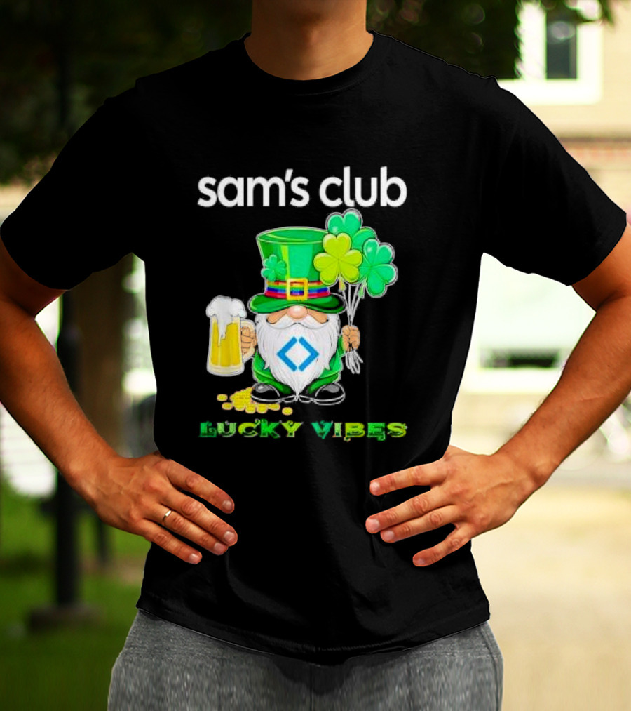 Sam’s Club Lucky Vibes St Patrick’s Day Gnomes Beer Shamrock T-Shirt