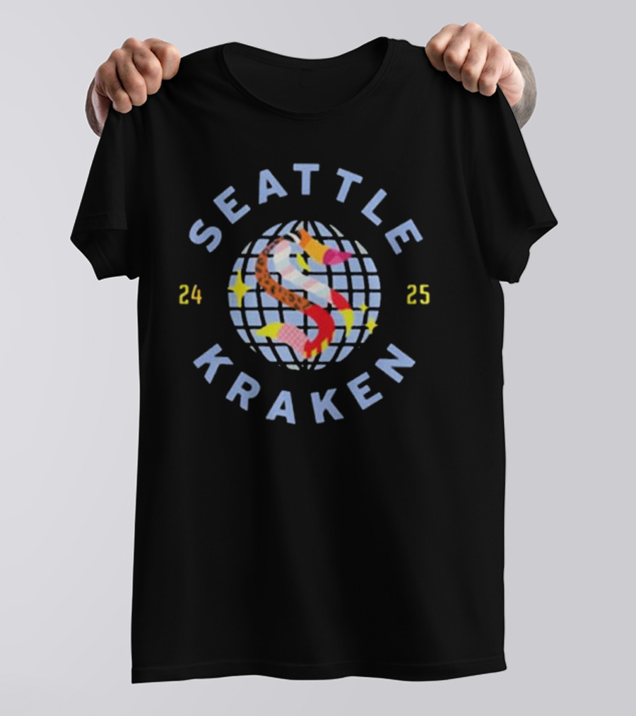 Seattle Kraken Pride Night 2025 Globe Stars Rainbow S 24 25 T-Shirt