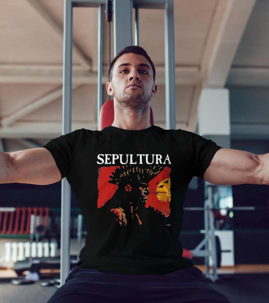 Sepultura Celebrating Life Through Death Black Sunburst And Sunset Scene T-Shirt