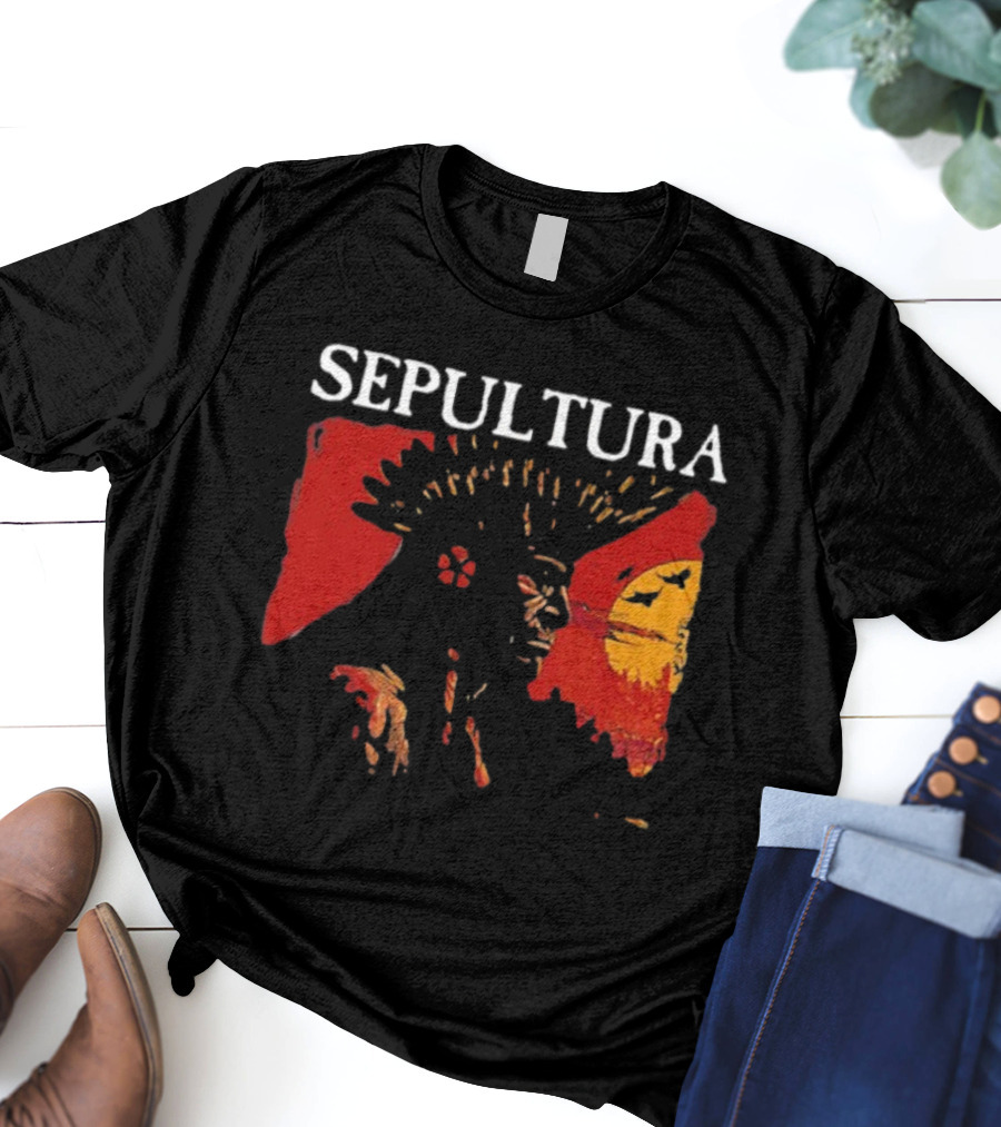 Sepultura Celebrating Life Through Death Black Sunburst And Sunset Scene T-Shirt
