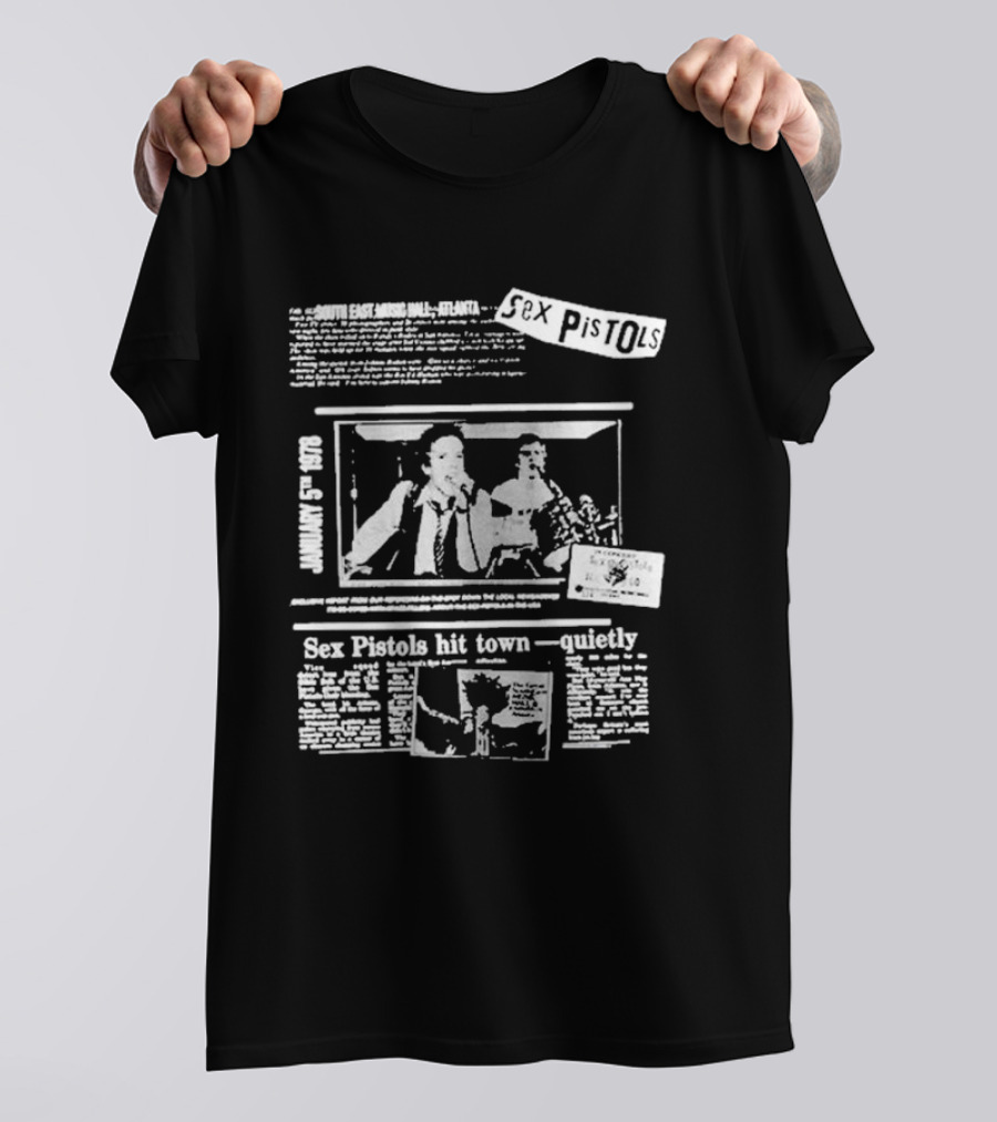 Sex Pistols Hit Town Quietly Live In The USA '78 South East Music Hall Atlanta Concert Newspaper Style Design T-Shirt