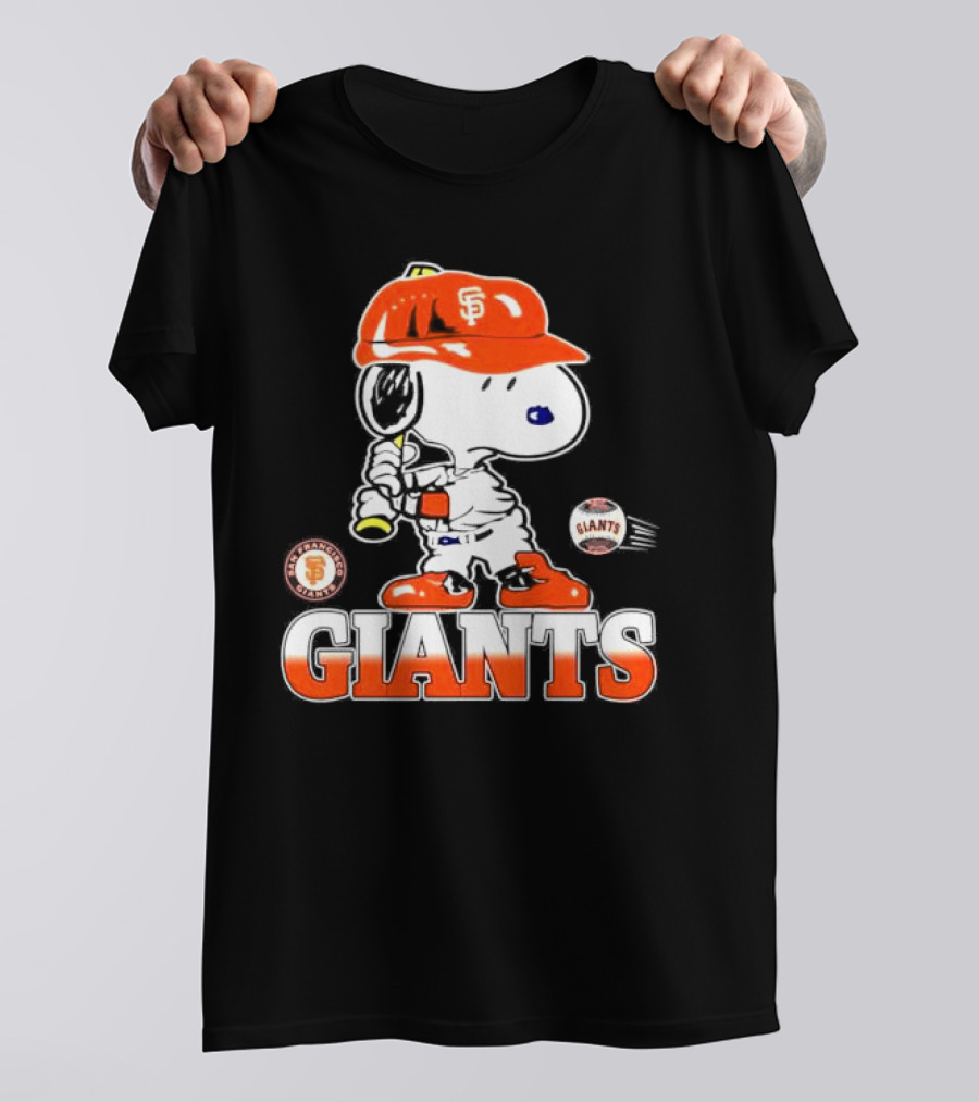 Snoopy SF Giants Baseball Fan Art Peanuts Sports Graphic T-Shirt