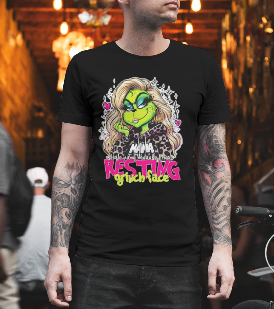 Single Mama Resting Grinch Face With Blonde Hair And Hearts T-Shirt