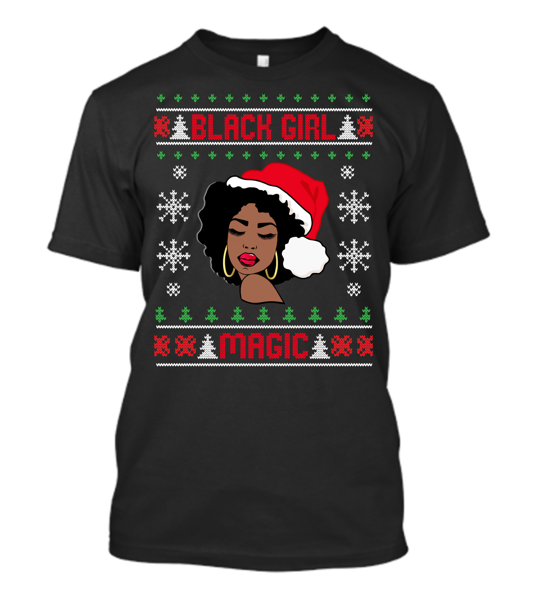 Black Girl Magic Afro Santa Claus Ugly Christmas Melanin T-Shirt