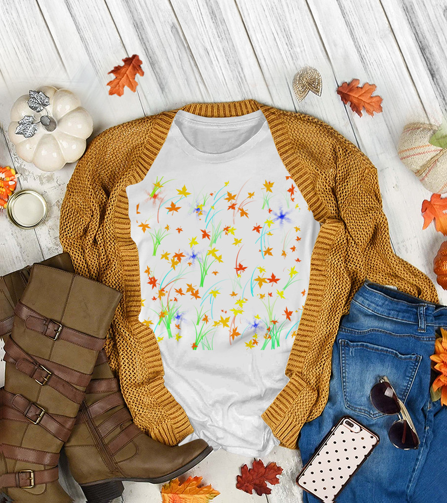 M #019 Colorful Autumn Leaves And Grass T-Shirt