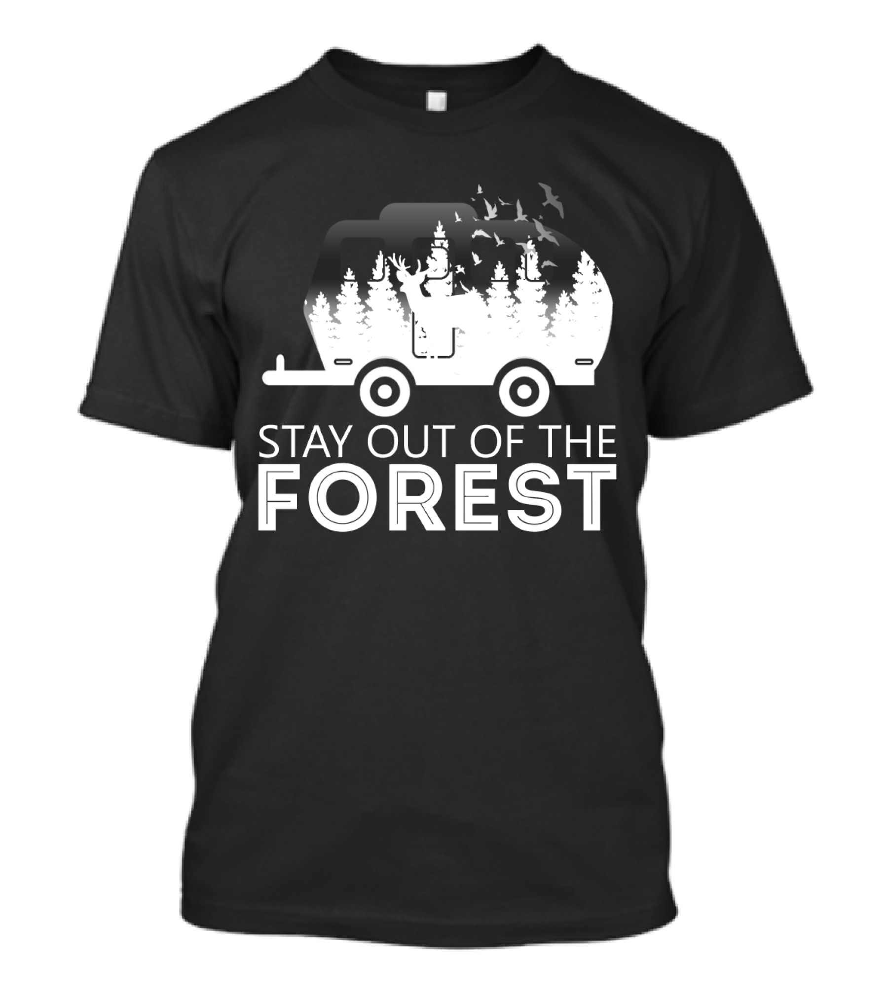 Stay Out Of The Forest Camper With Trees And Bats T-Shirt
