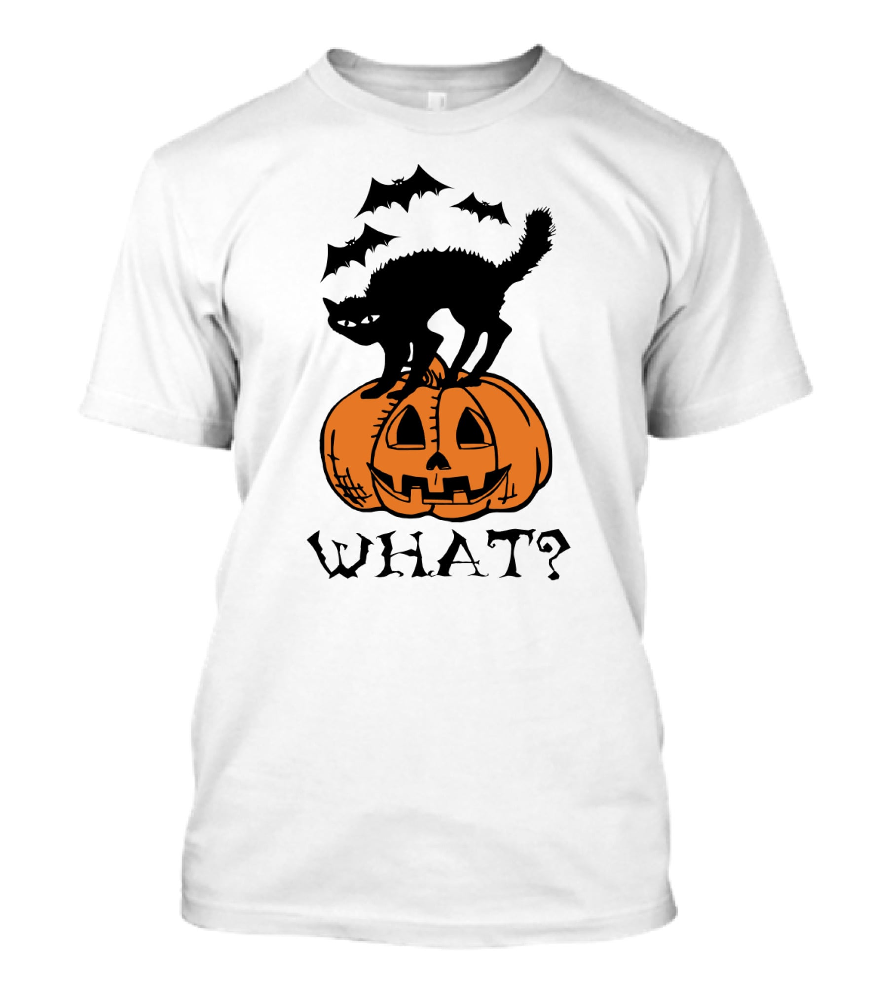 WHAT Black Cat Halloween Pumpkin Bats T-Shirt