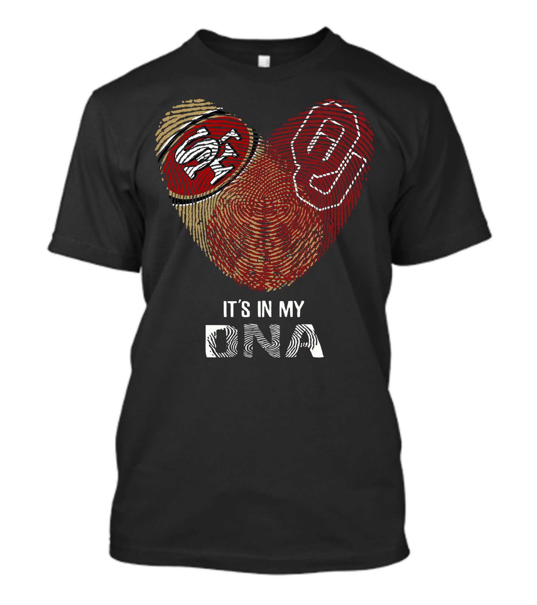 49ers Sooners It’s In My Dna Heart-Shaped Fingerprint With Logos T-Shirt