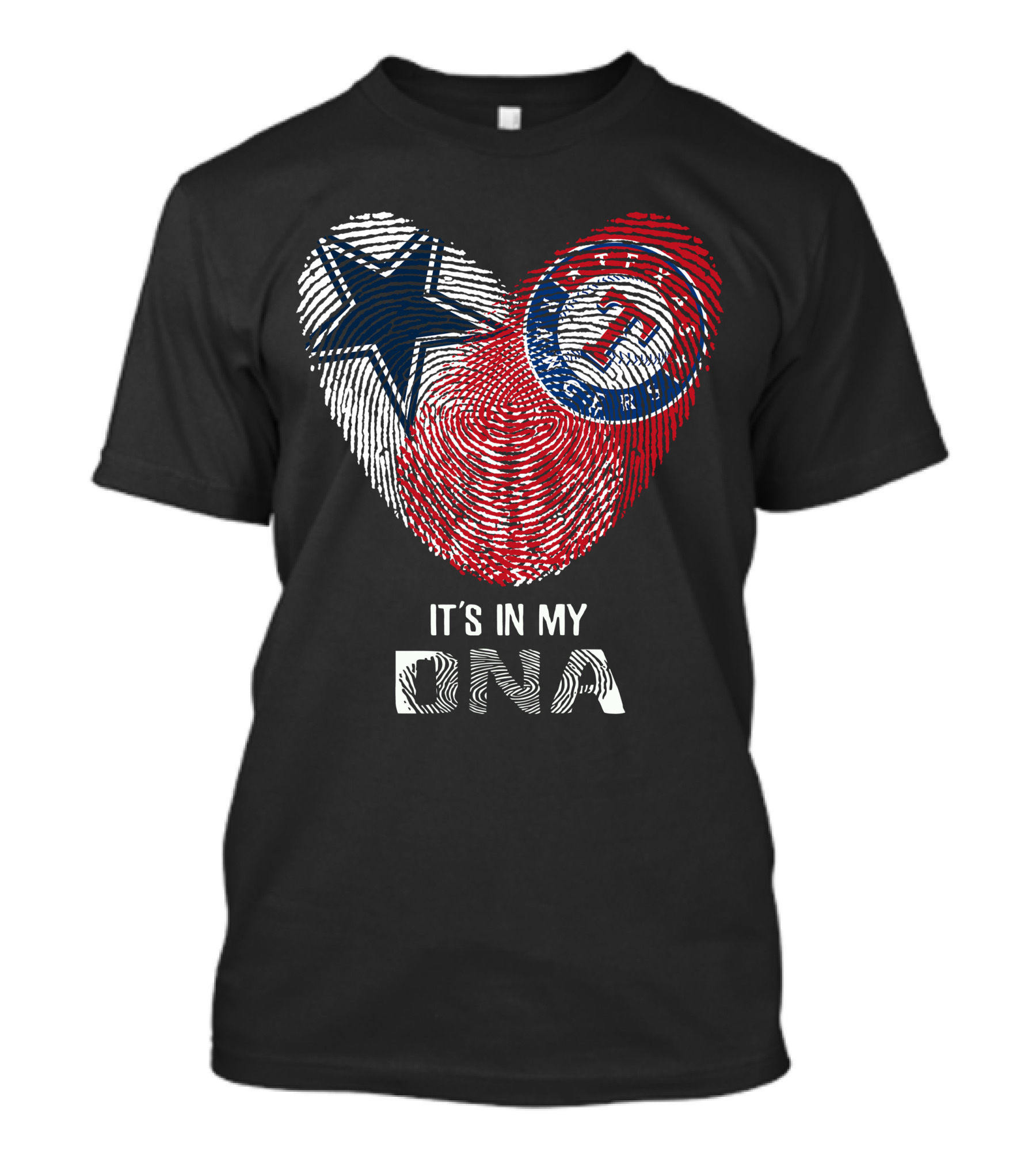 Cowboys Rangers It's In My DNA Fingerprint Heart With Star And Baseball T-Shirt