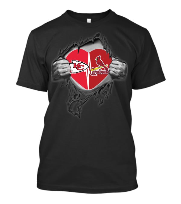 Chiefs Cardinals Logo Heart Ripped T-Shirt