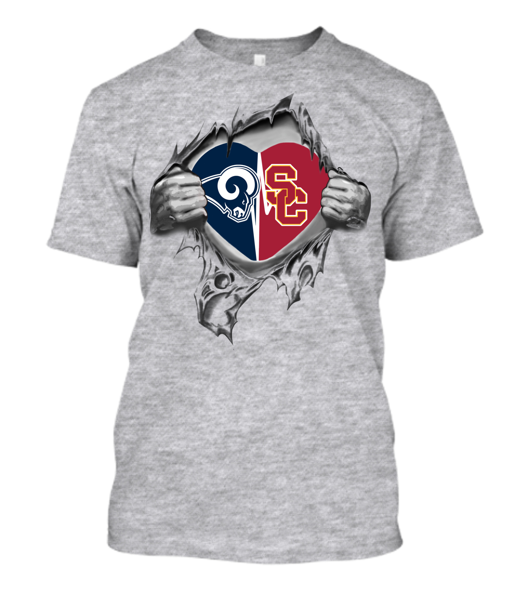 Los Angeles Rams USC Trojans Heart Logo Split T-Shirt