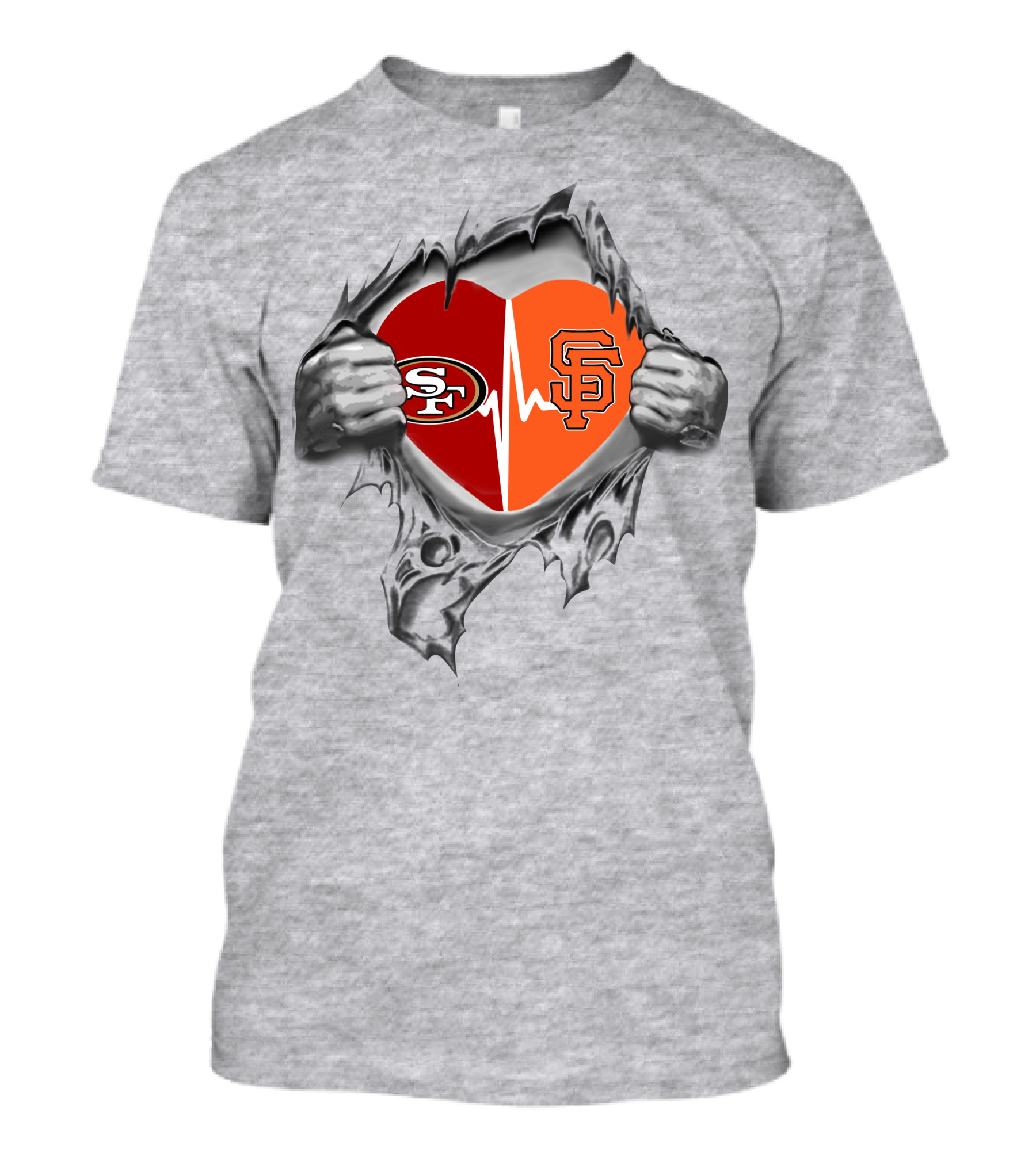 49Ers Giants Heartbeat Passion Symbol With SF T-Shirt