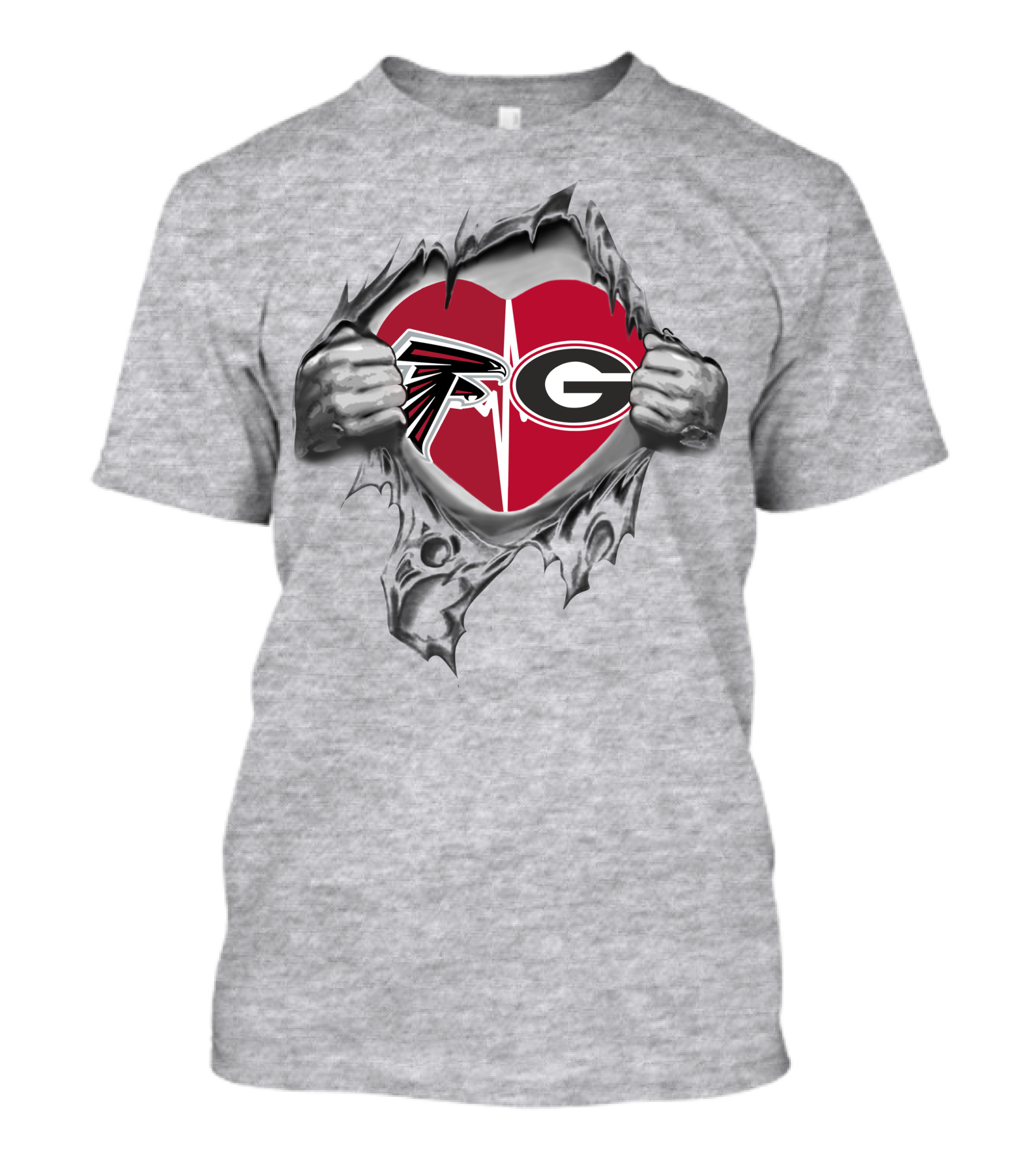 Atlanta Falcons Georgia Bulldogs Heart Rip T-Shirt