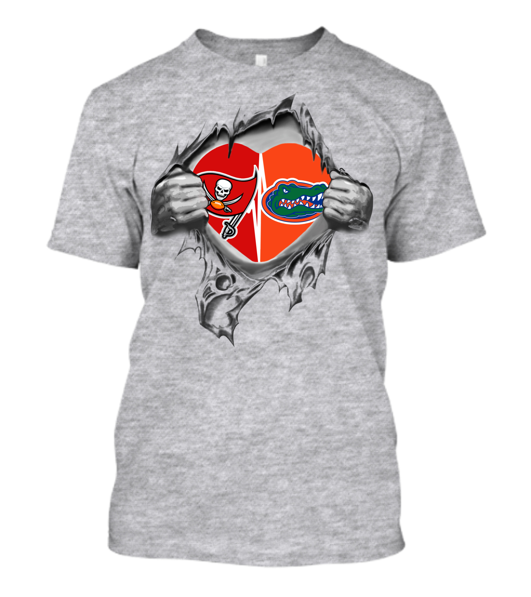 Buccaneers Heartbeat Gators Passion Tear Gray T-Shirt